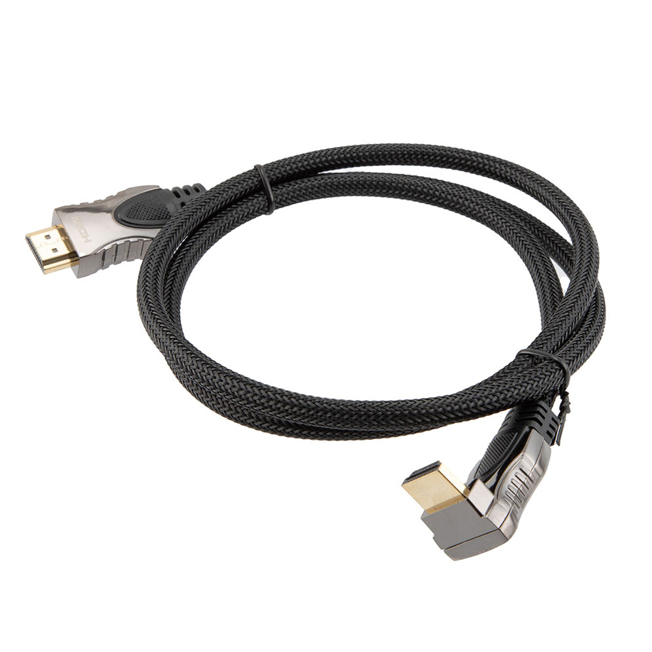 NavePoint HDMI 2.0 Male to Male Braided Cable, PVC with Nylon, Black, Zinc Alloy shell, Supports 4K @ 60Hz, Right Angle Straight to Right Angle Up, 1M