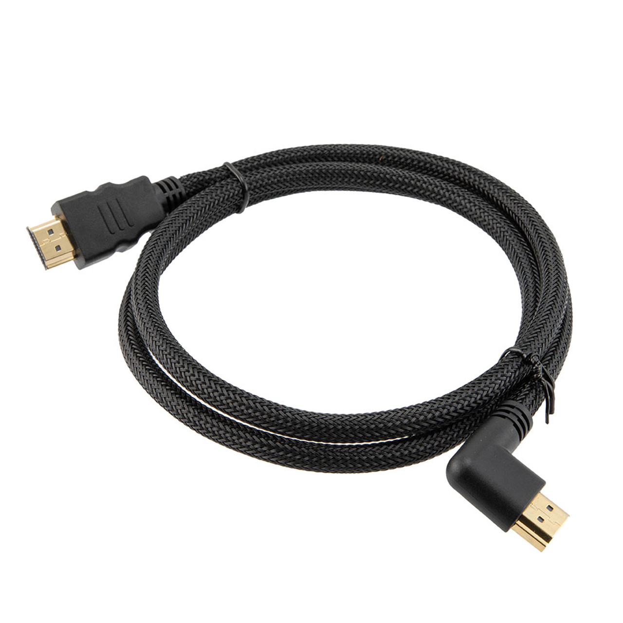 NavePoint HDMI 2.0 Male to Male Braided Cable, PVC with Nylon, Black, PVC shell, Supports 4K @ 60Hz, Left Angle to Left Angle, 1M 