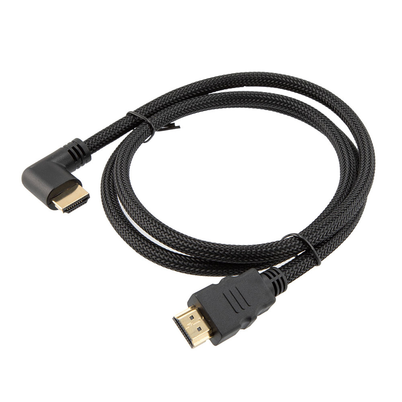 NavePoint HDMI 2.0 Male to Male Braided Cable, PVC with Nylon, Black, PVC shell, Supports 4K @ 60Hz, Right Angle, 1M