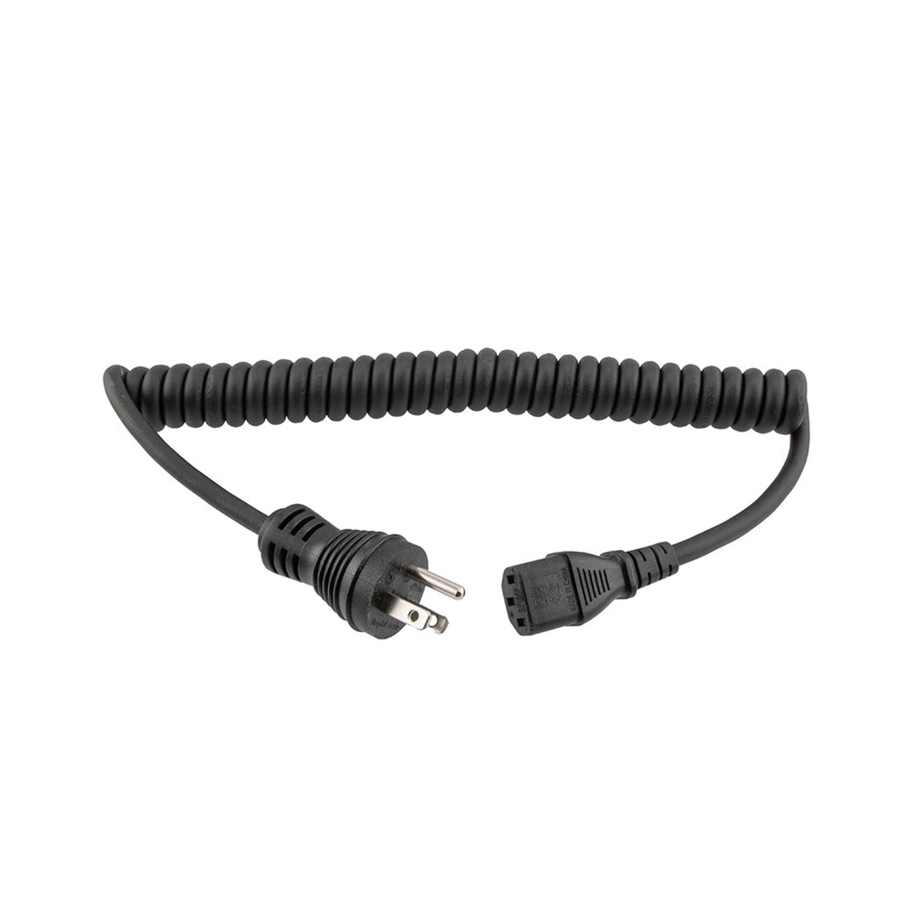 Hospital Grade NEMA 5-15 to C13 Coiled Power Cord 18 AWG TPE Jacket, 2 Foot Compressed Length