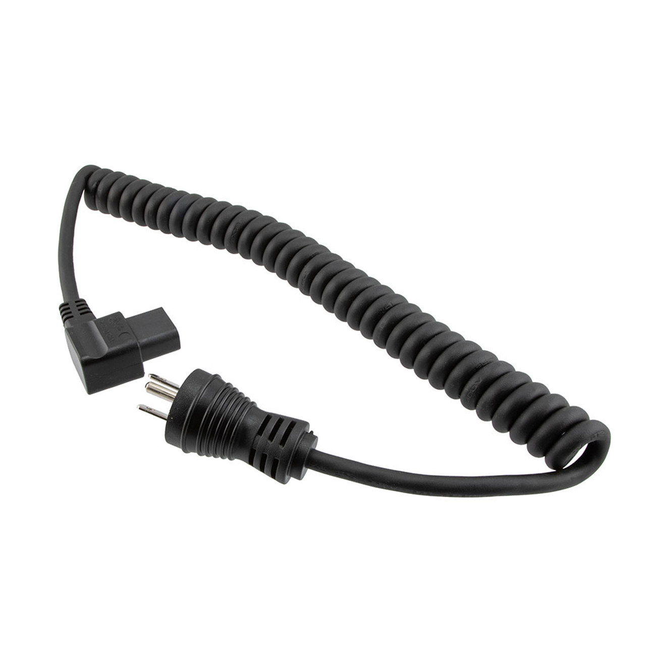 Hospital Grade NEMA 5-15 to Right Angle C13 Coiled Power Cord 18 AWG TPE Jacket, 1 Foot Compressed Length