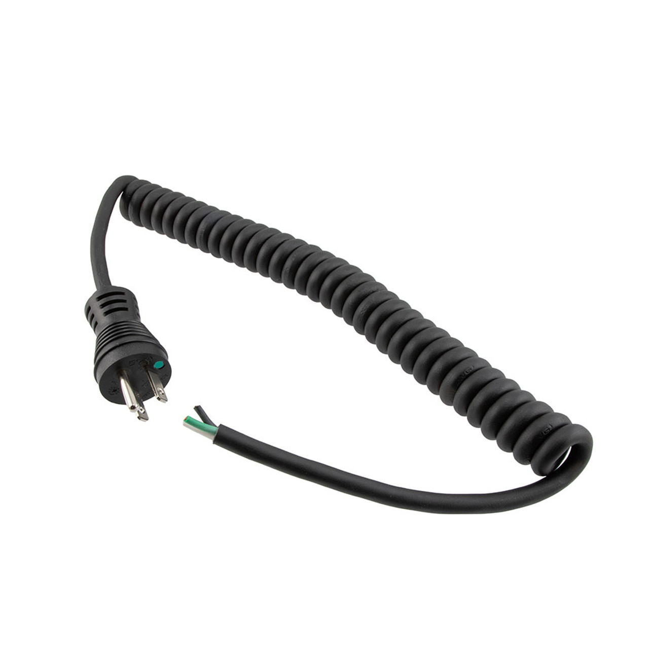 Hospital Grade NEMA 5-15 to Open Coiled Power Cord 18 AWG TPE Jacket, 1 Foot Compressed Length