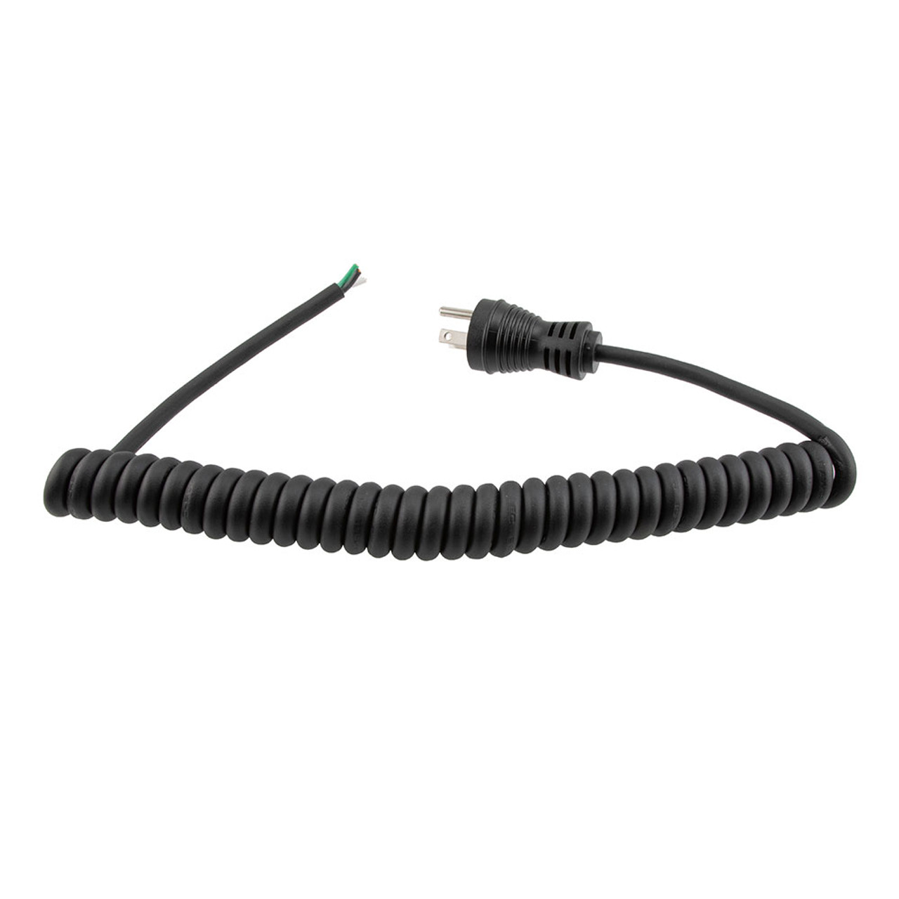 Hospital Grade NEMA 5-15 to Open Coiled Power Cord 18 AWG TPE Jacket, 1 Foot Compressed Length
