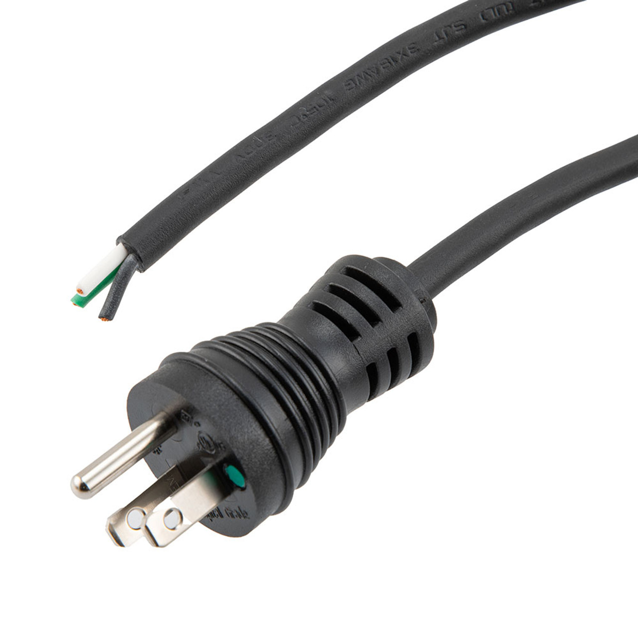Hospital Grade NEMA 5-15 to Open Coiled Power Cord 18 AWG TPE Jacket, 2 Foot Compressed Length