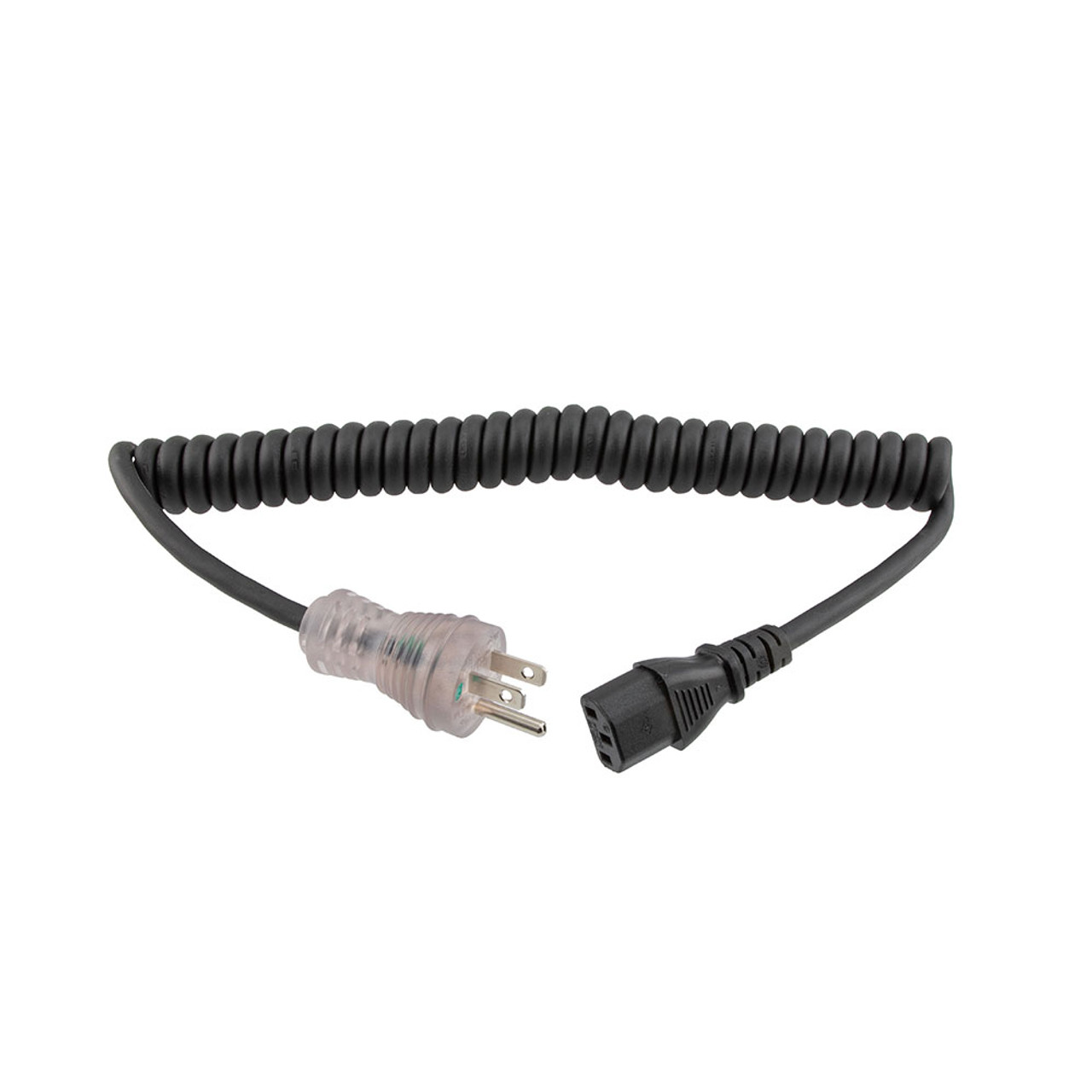 Hospital Grade NEMA 5-15 With LED to C13 Coiled Power Cord 18 AWG TPE Jacket, 2 Foot Compressed Length