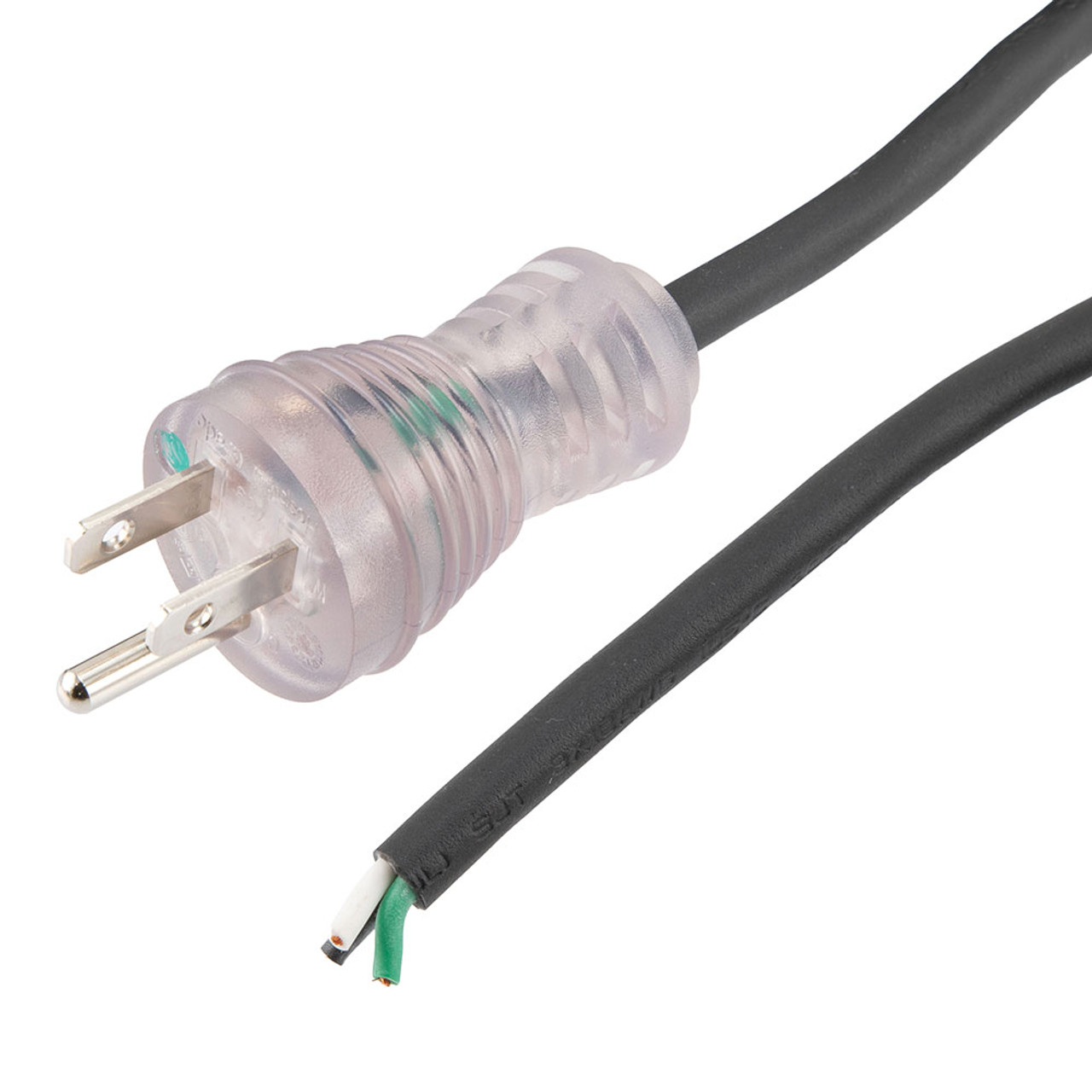 Hospital Grade NEMA 5-15 With LED to Open Coiled Power Cord 18 AWG TPE Jacket, 1 Foot Compressed Length