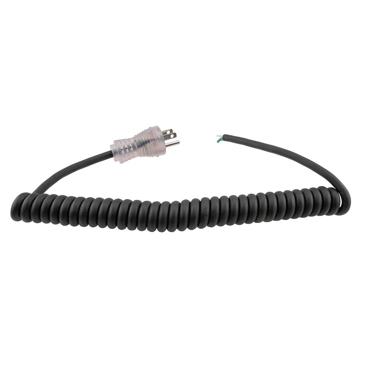 Hospital Grade NEMA 5-15 With LED to Open Coiled Power Cord 18 AWG TPE Jacket, 1 Foot Compressed Length