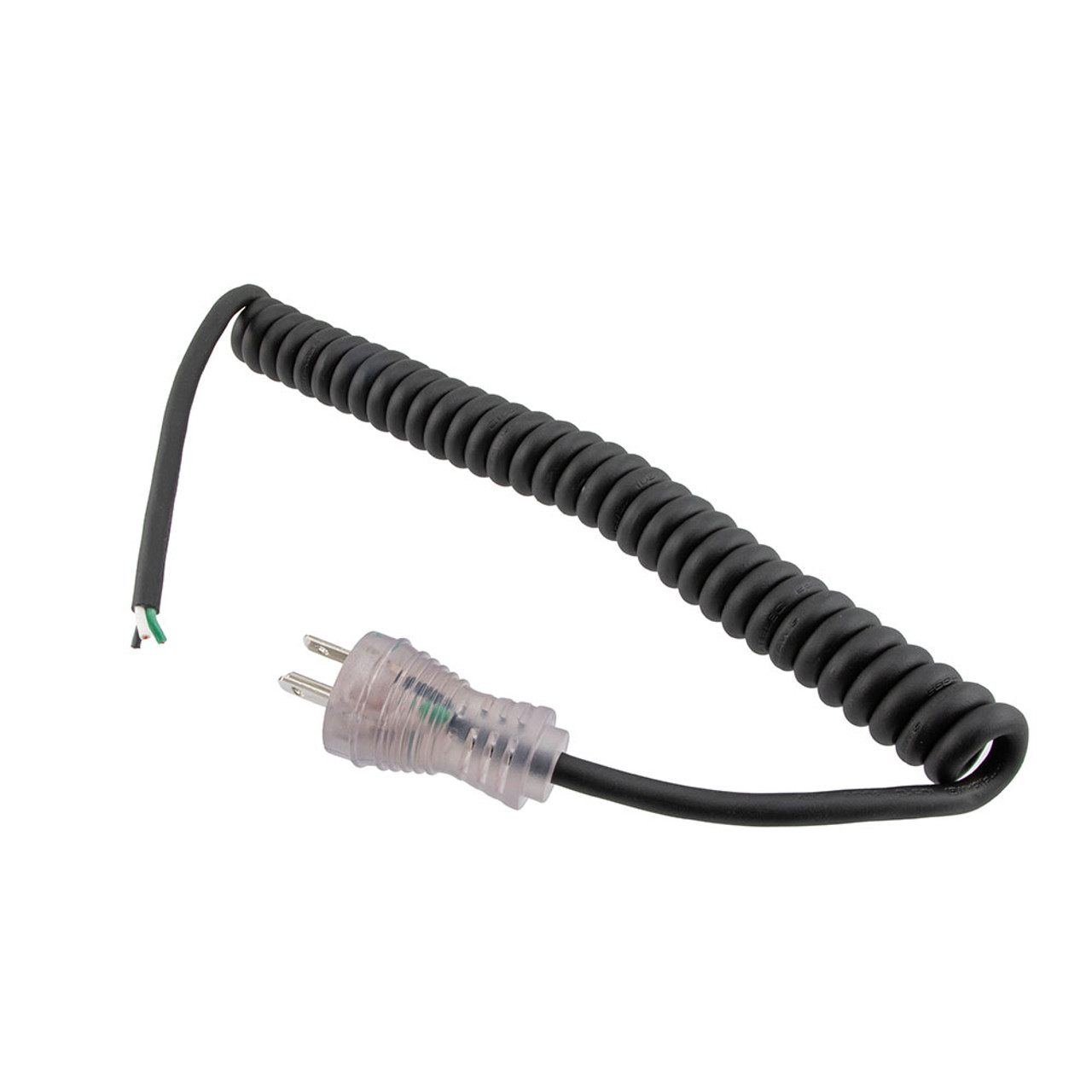 Hospital Grade NEMA 5-15 With LED to Open Coiled Power Cord 18 AWG TPE Jacket, 2 Foot Compressed Length
