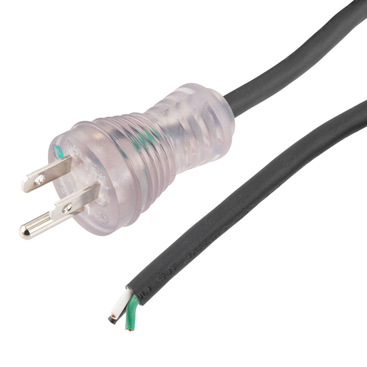 Hospital Grade NEMA 5-15 With LED to Open Coiled Power Cord 18 AWG TPE Jacket, 2 Foot Compressed Length