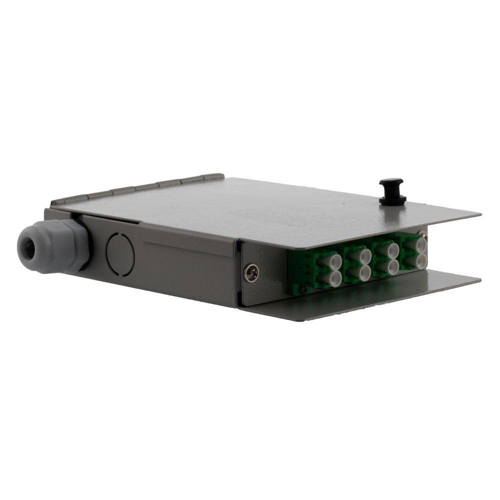 FTTH Indoor Terminal Box 4 Ports Metal, Connector with 4 LC/APC SM Duplex Adapter and 8 LC/APC SM Pigtails