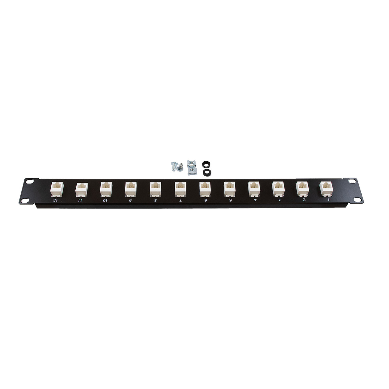 1U (1.75") 19 Inch Panel with 12 Cat6 Mini-Couplers