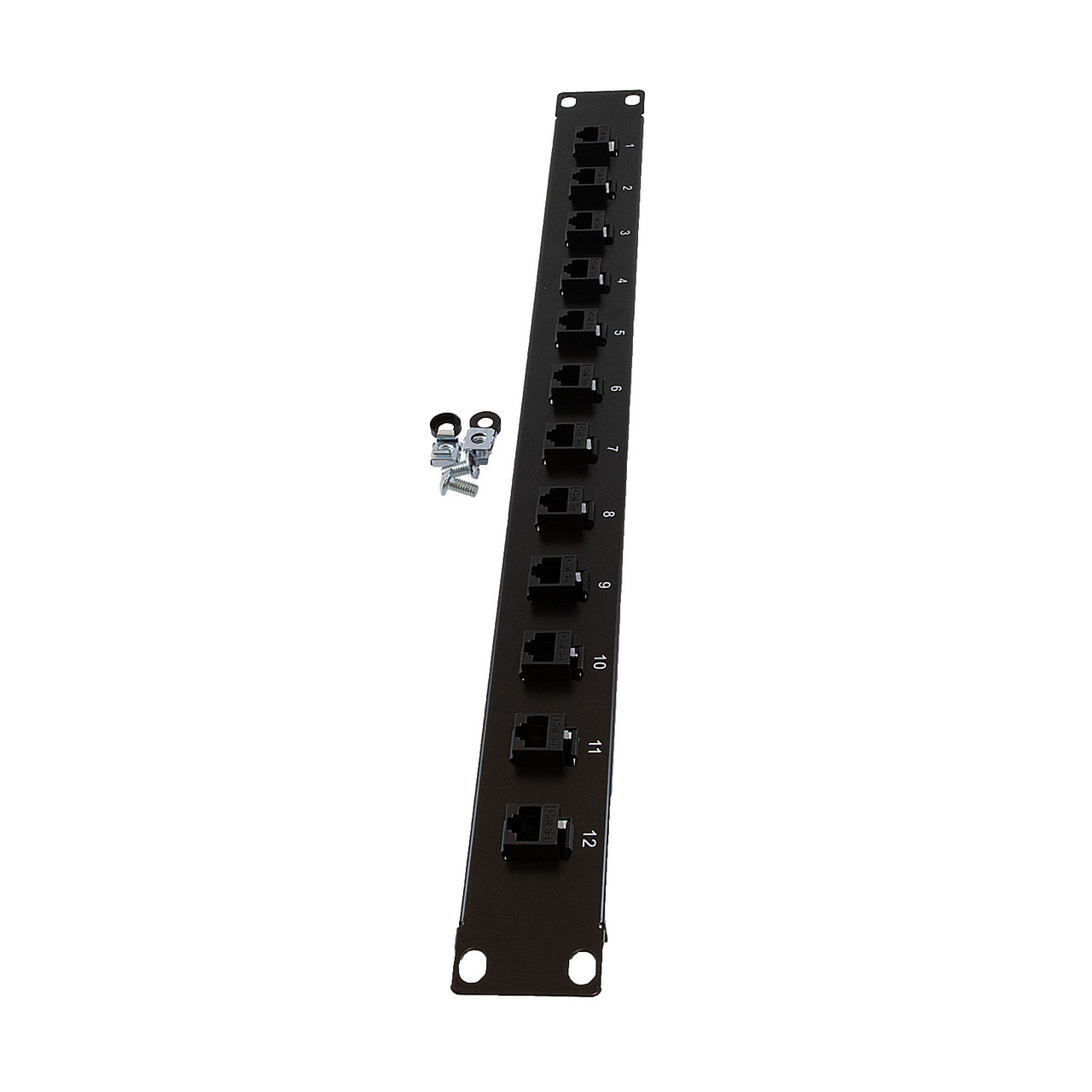 1U (1.75") 19 Inch Panel with 12 Right Angle Cat5e Couplers