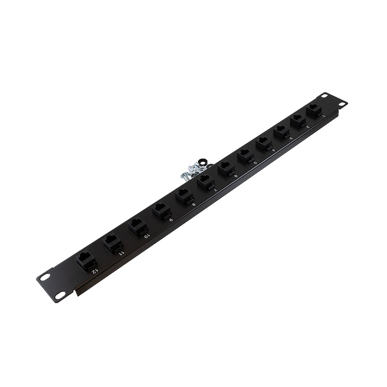 1U (1.75") 19 Inch Panel with 12 Right Angle Cat5e Couplers
