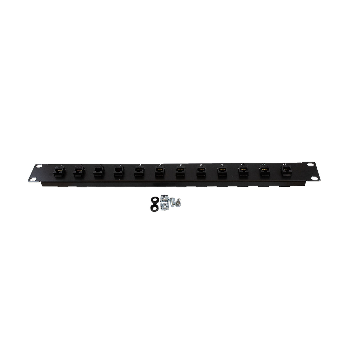 1U (1.75") 19 Inch Panel with 12 Right Angle Cat5e Couplers