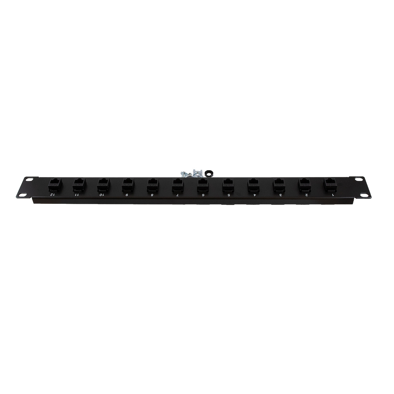 1U (1.75") 19 Inch Panel with 12 Right Angle Cat5e Couplers