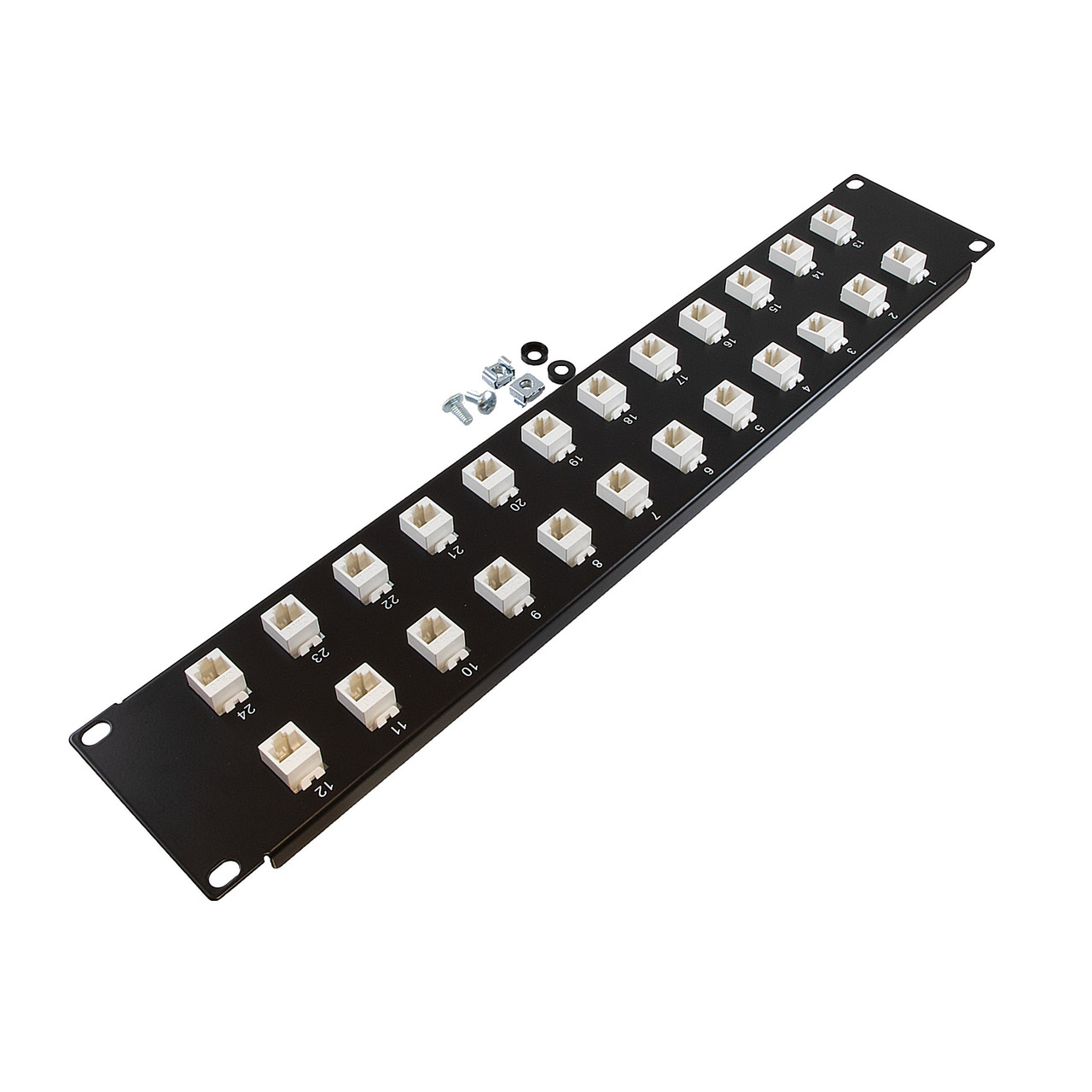 2U (3.5") 19 Inch Panel with 24 Cat6 Mini-Couplers