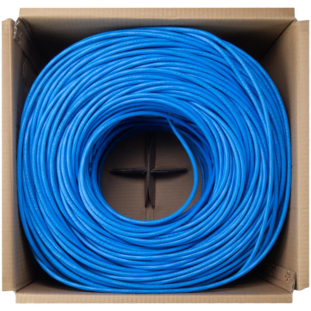 Cat6 Plenum (CMP), 1000ft, Blue, Solid Bare Copper Bulk Ethernet Cable, 550MHz, 23AWG 4 Pair, Unshielded Twisted Pair (UTP)