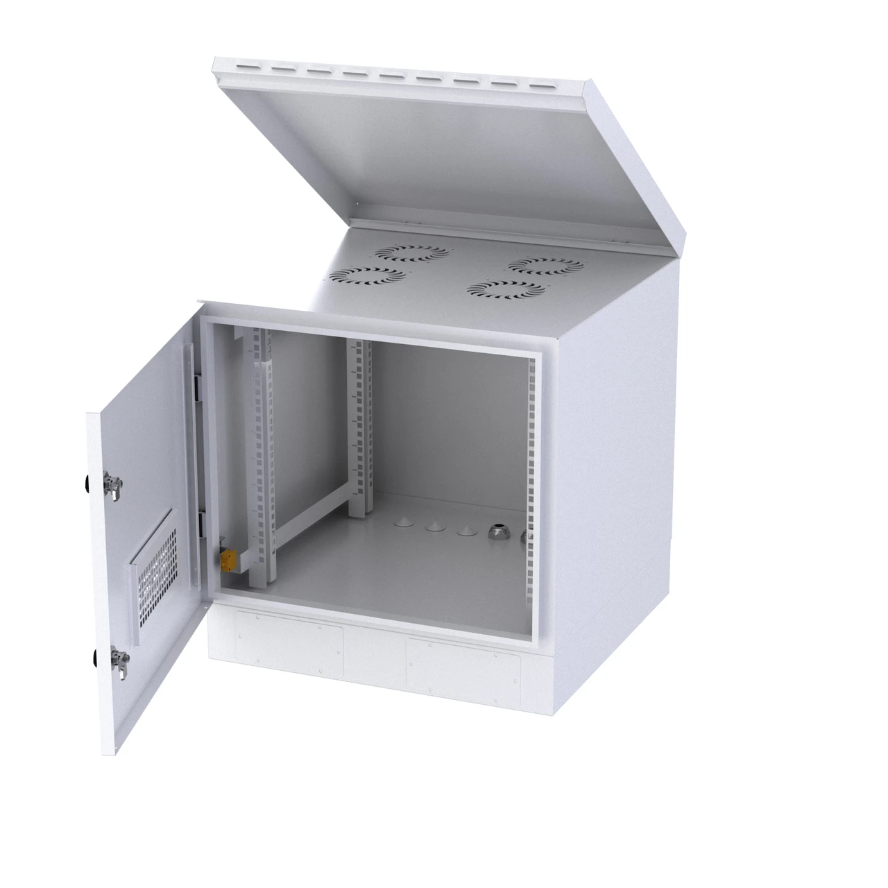 Outdoor, 9U, 600mm deep, Cage Nut, Fans w/ temp control, Floor Standing, White