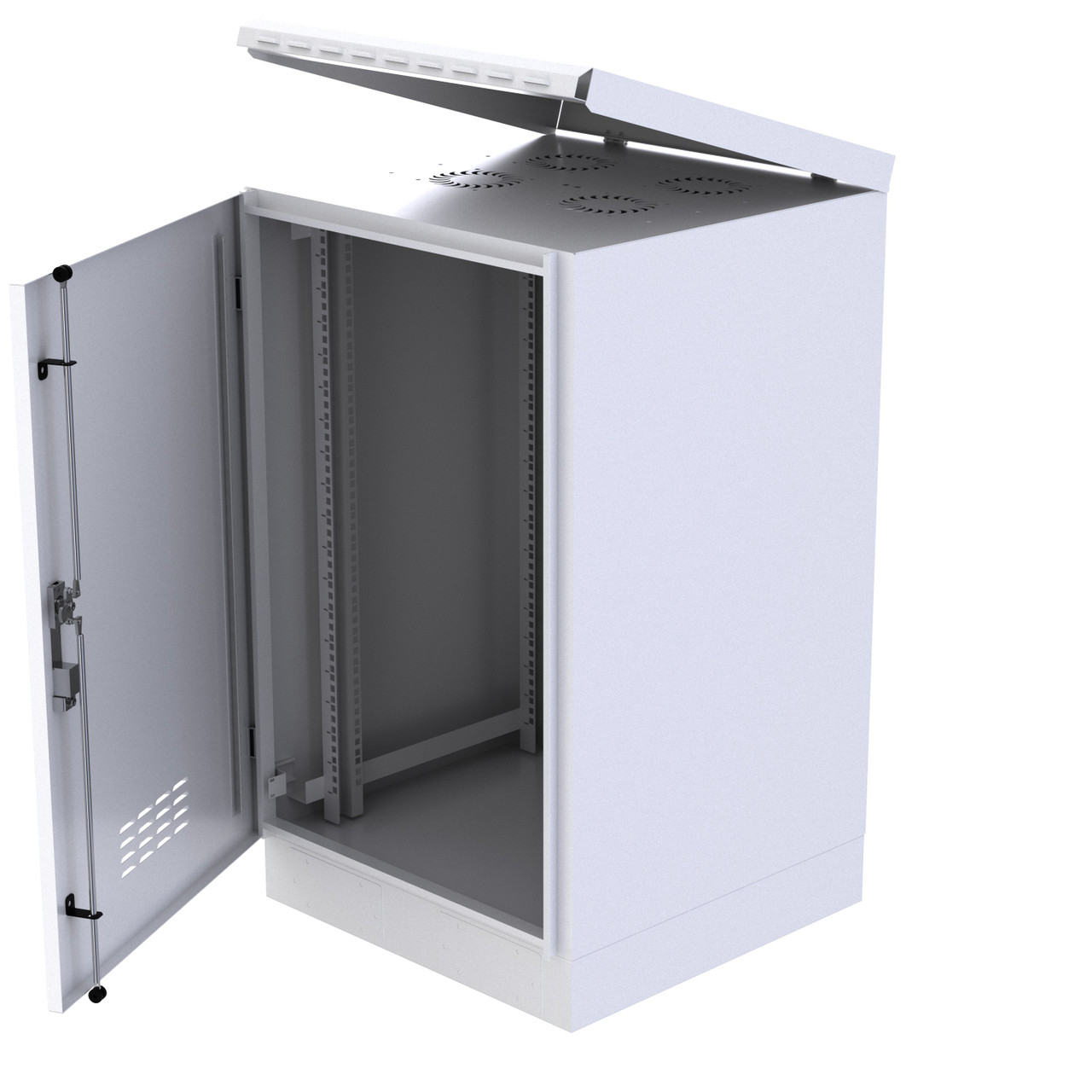 Outdoor, 18U, 600mm deep, Cage Nut, Fans w/ temp control, Floor Standing, White