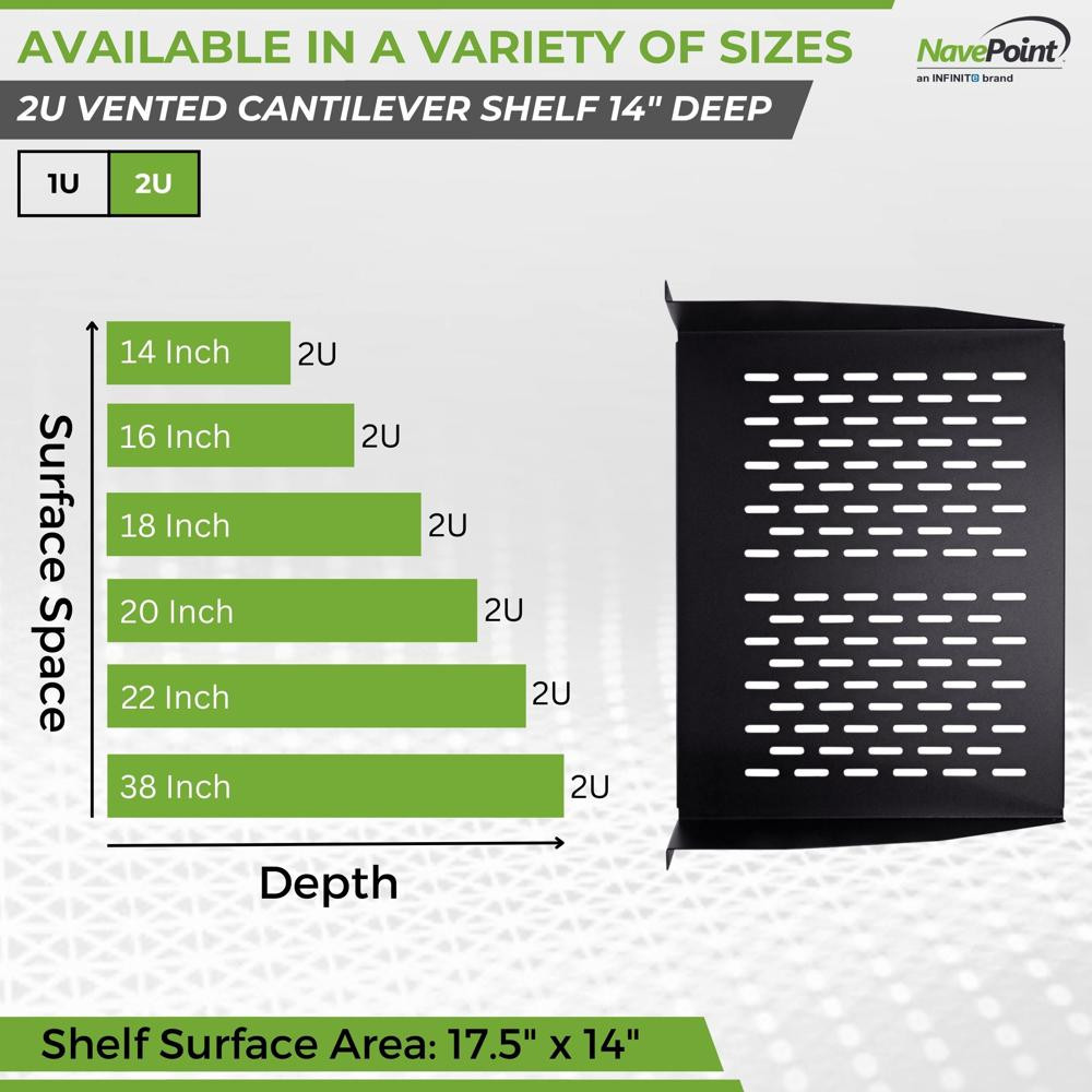 NavePoint 2U Vented Cantilever Shelf 14" (360mm) Deep