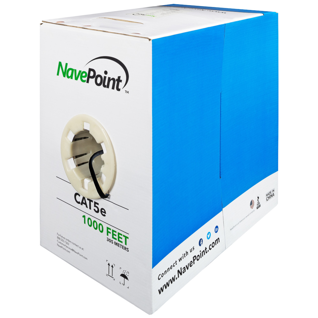 NavePoint CAT5e Bulk Network Cable Ethernet UTP CCA - 1000 Ft Black