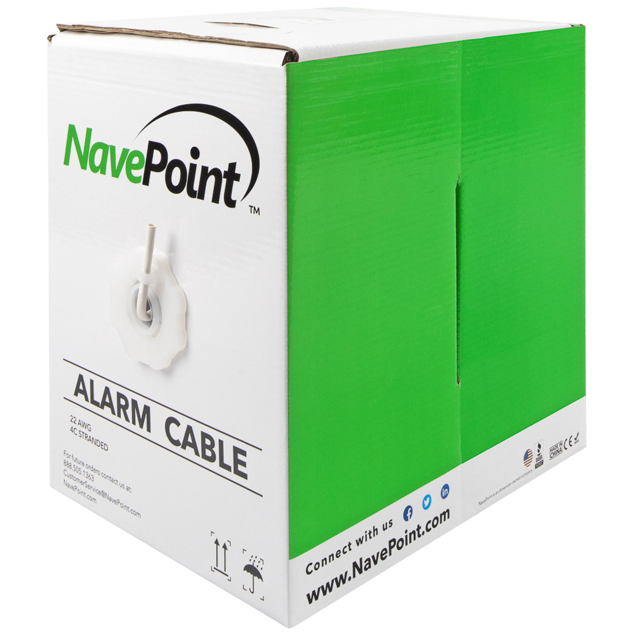 NavePoint Security Burglar Alarm Cable 22/4 22AWG Unshielded 500 Ft White
