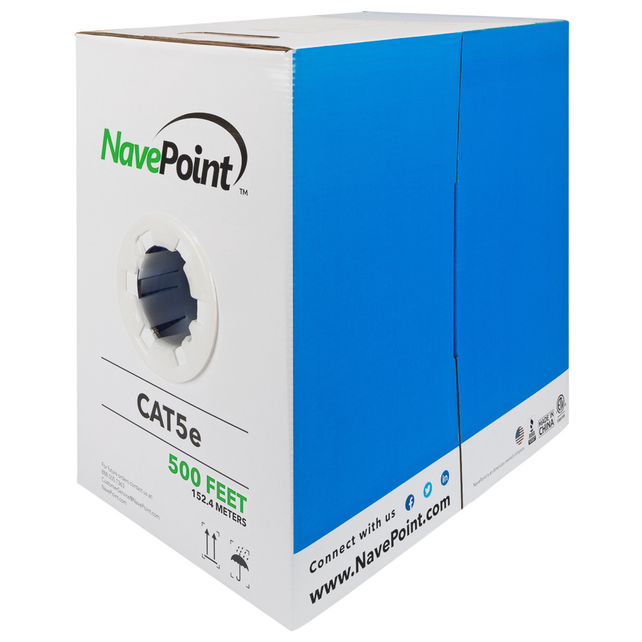 NavePoint CAT5e Bulk Network Cable Ethernet UTP CCA - 500 Ft Blue