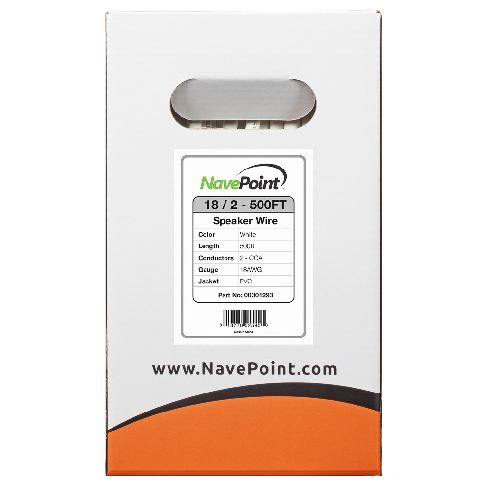 NavePoint 18/2 CL2 In Wall Speaker Cable 2 Conductor White - 500