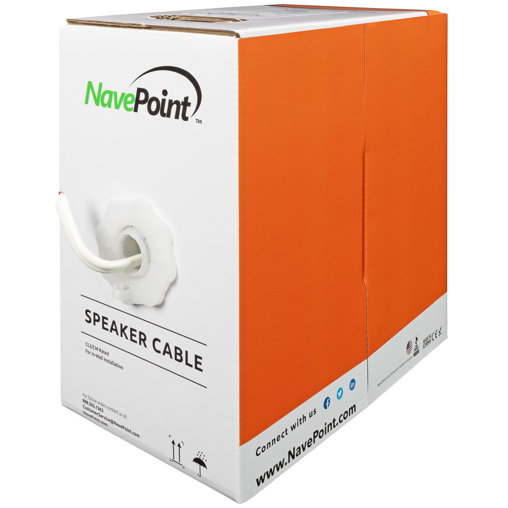 NavePoint 18/2 CL2 In Wall Speaker Cable 2 Conductor White - 250