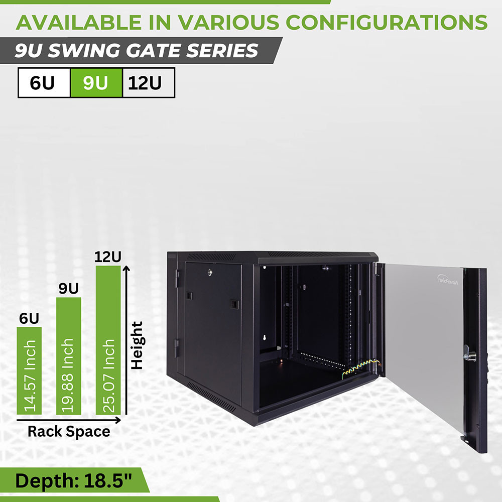 NavePoint 9U Wall-Mount Network Cabinet, 600mm Depth, Hinged Back