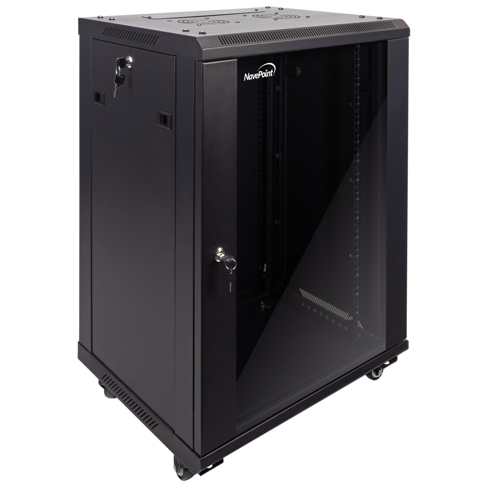 NavePoint 15U Wall Mount Network Cabinet, Tempered Glass Door,19-inch width, 450mm depth, 2 fans