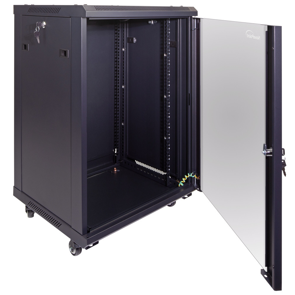 NavePoint 15U Wall Mount Network Cabinet, Tempered Glass Door,19-inch width, 450mm depth, 2 fans