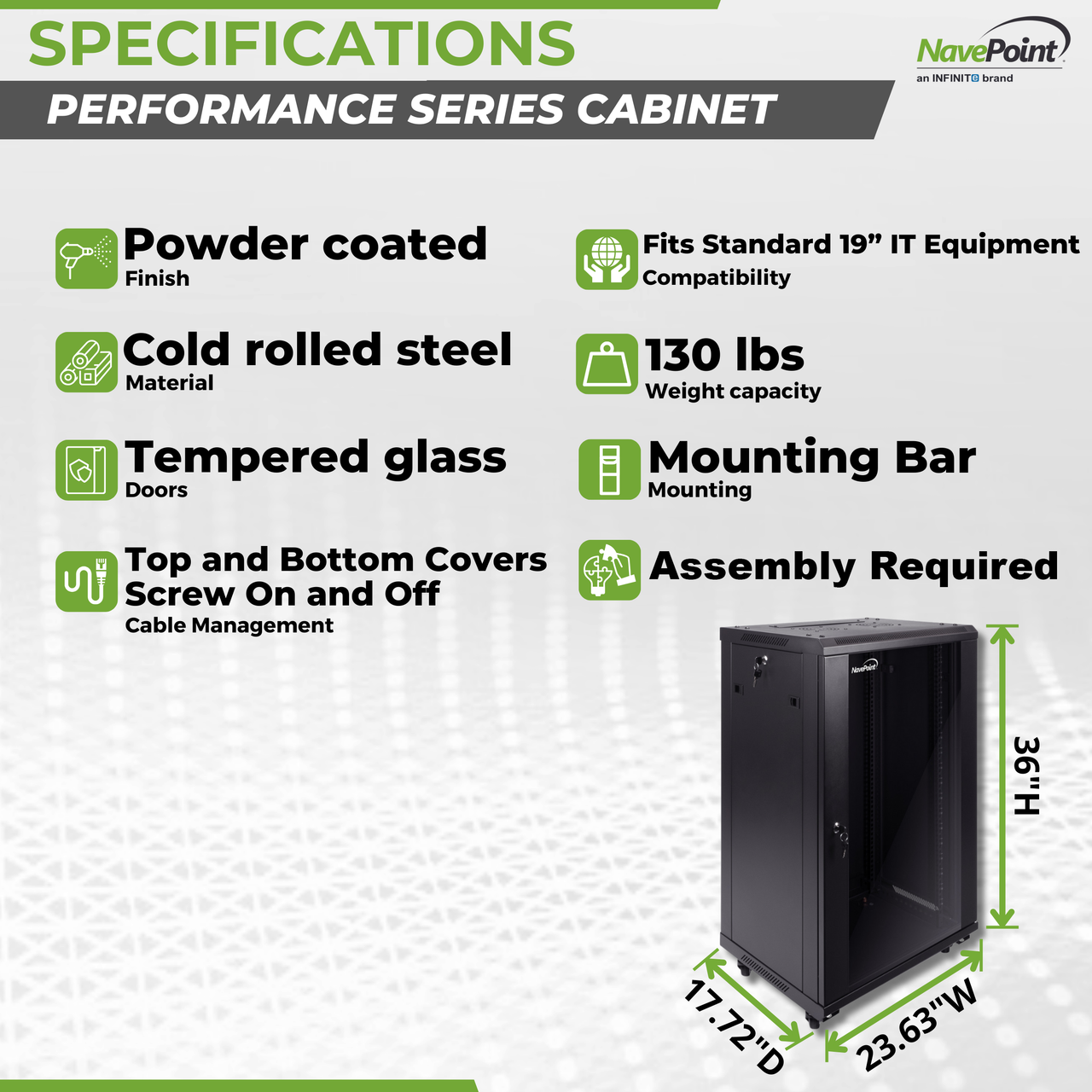 NavePoint 18U Wall Mount Network Cabinet, Tempered Glass Door,19-inch width, 450mm depth, 2 fans