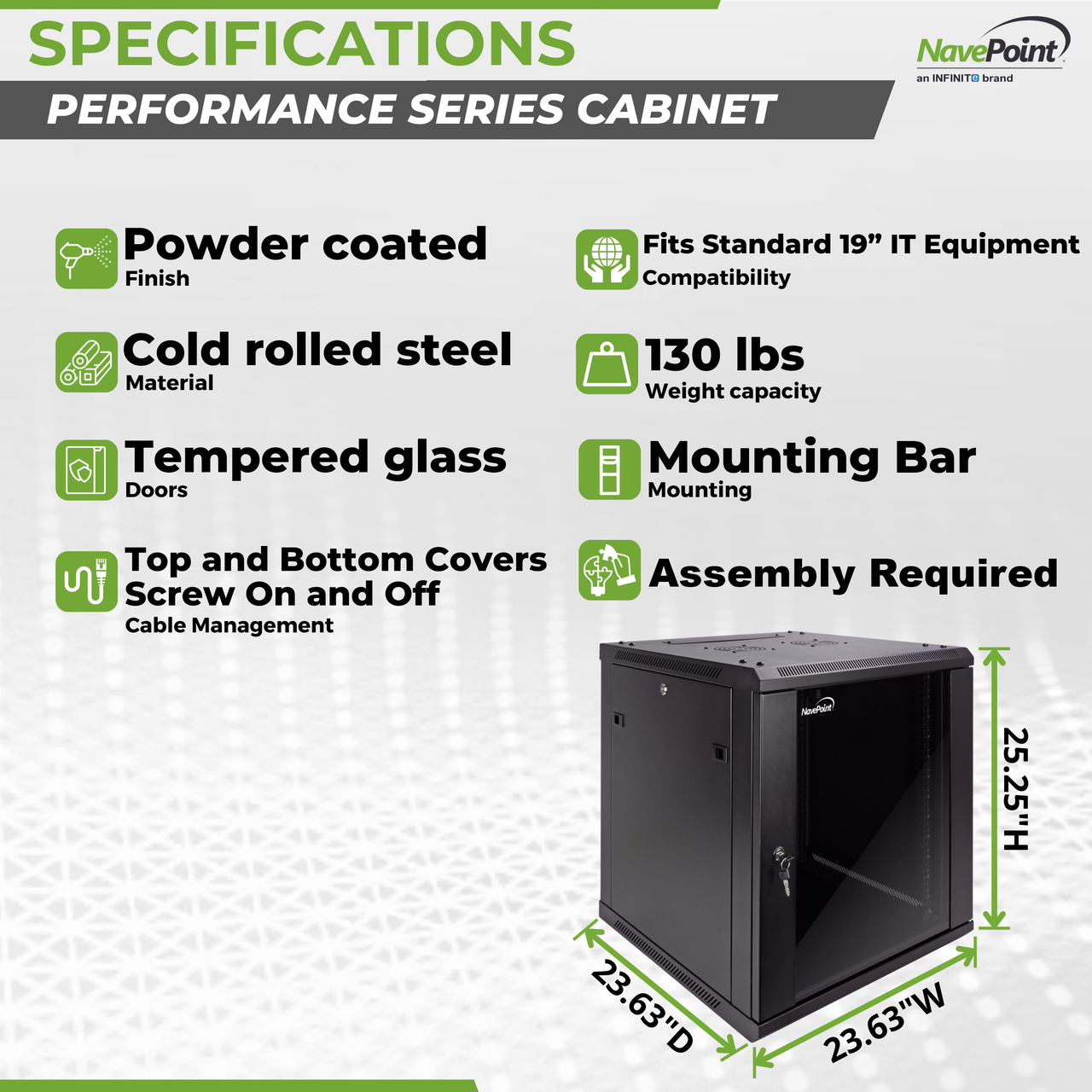 NavePoint 12U Wall Mount Network Cabinet, Tempered Glass Door,19-inch width, 600mm depth, 2 fans