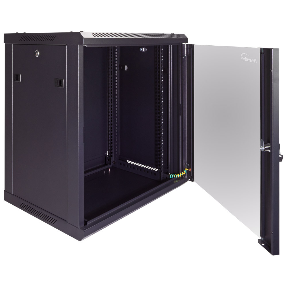 NavePoint 12U Wall Mount Network Cabinet, Tempered Glass Door,19-inch width, 450mm depth, 2 fans