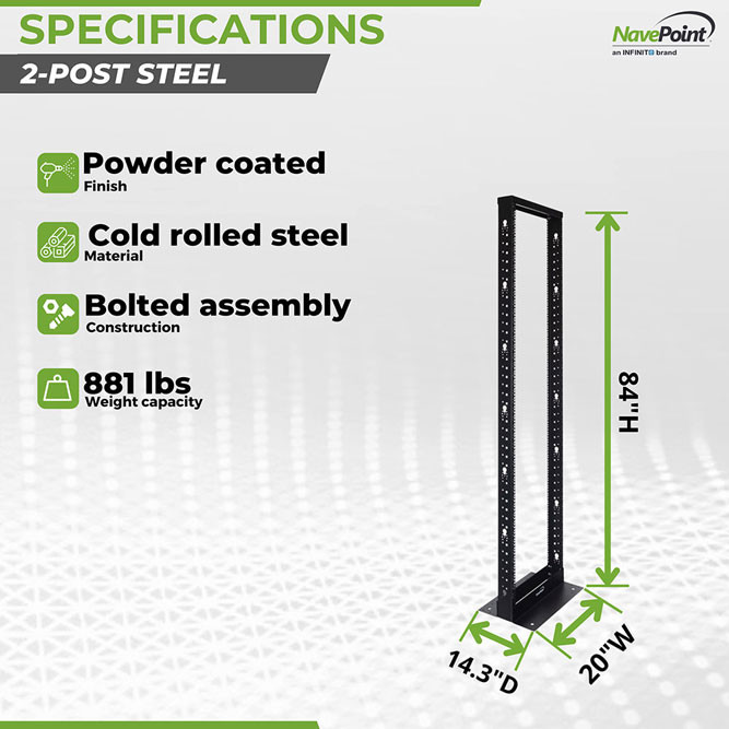 NavePoint 45U 2-Post Open Frame Server Rack: 2-Post Racks