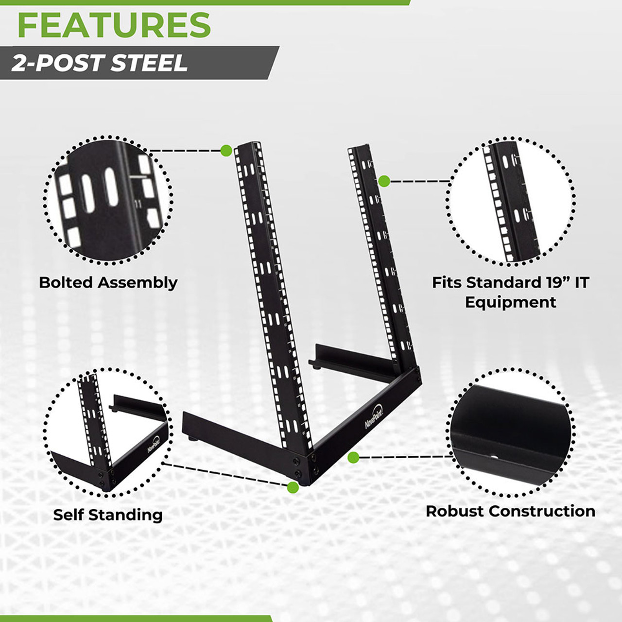 2- Post black aluminum server rack - desk rack 12U