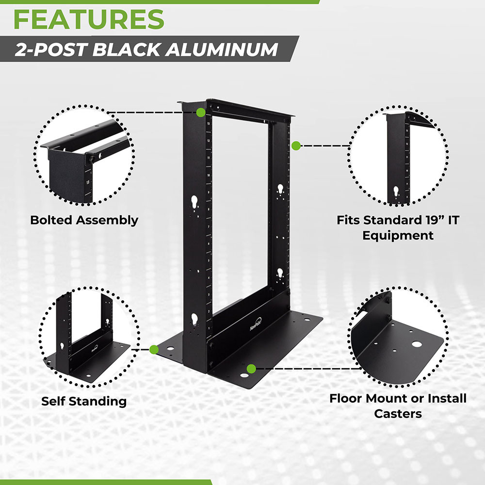 NavePoint 13U Aluminum 2-Post Open Frame Server Rack Threaded: 2