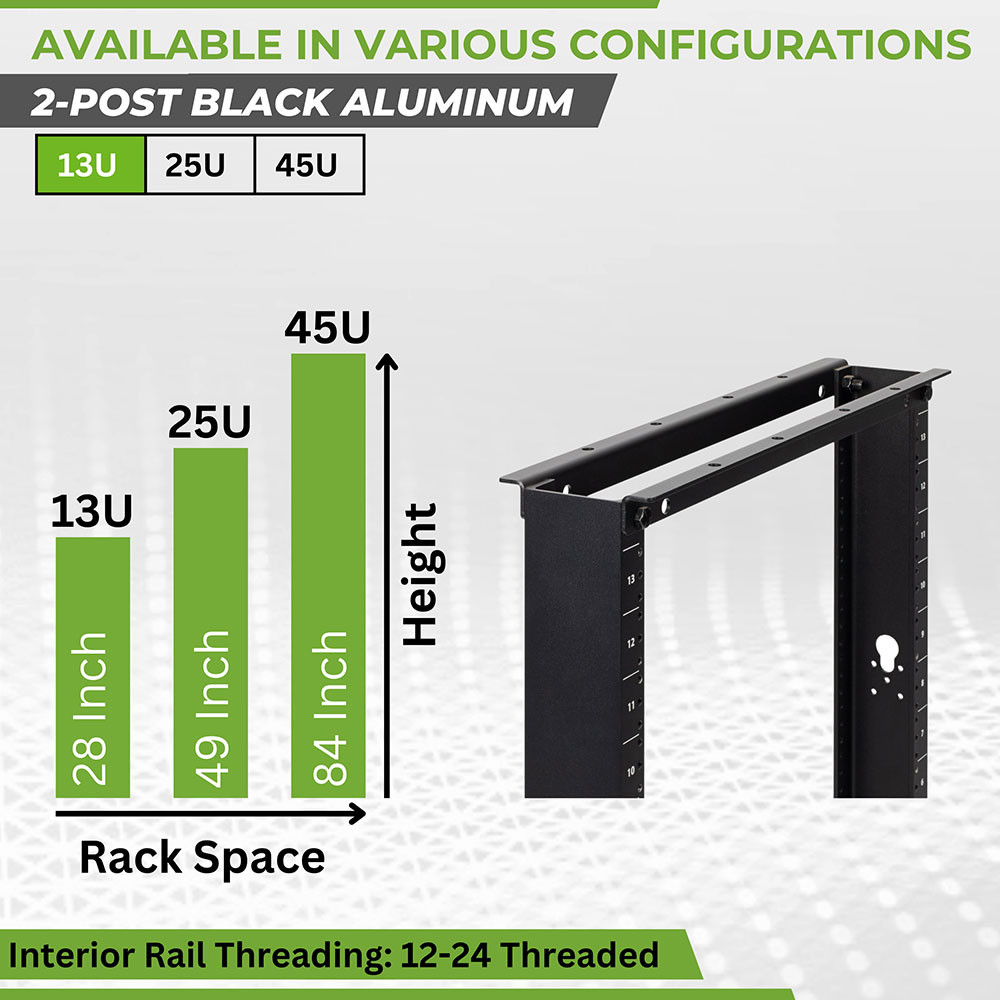 NavePoint 13U Aluminum 2-Post Open Frame Server Rack Threaded: 2 NavePoint 13U Aluminum 2-Post Open Frame Server Rack Threaded: 2