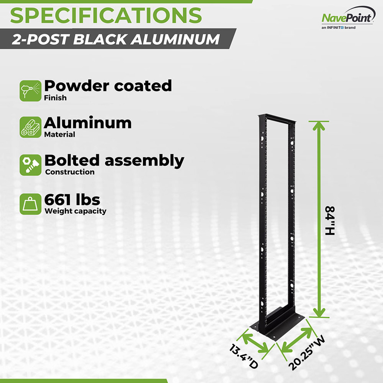 2- Post black aluminum open frame server rack threaded 45U