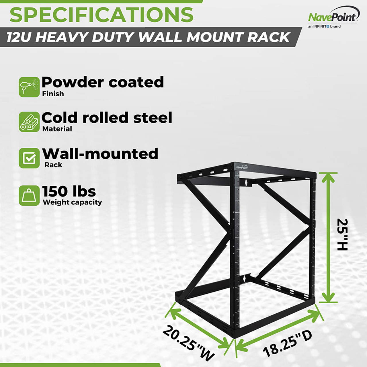 Switch Depth Heavy Duty 12U, 2 Post Wall Mount Server Rack 18 inch depth