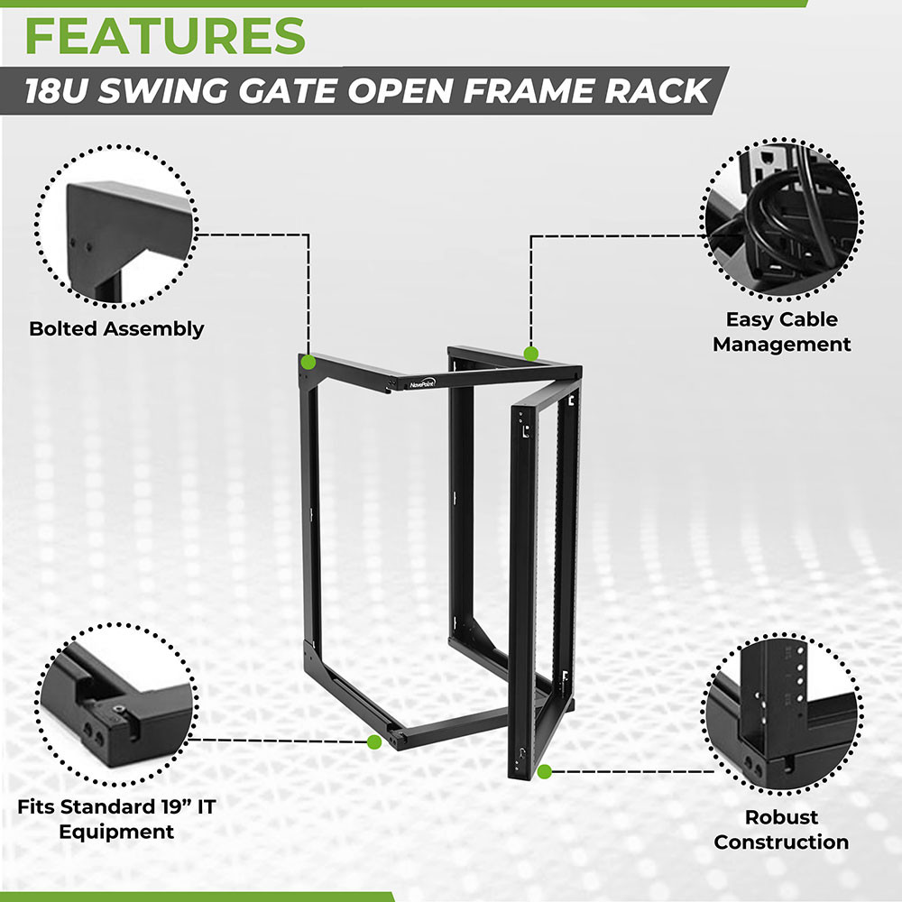 NavePoint 18U Swing Gate Wallmount Rack with 18in Depth: Swing
