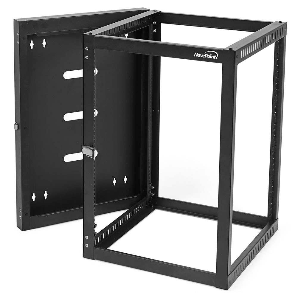 NavePoint 15U Hinged Open Frame Wall-Mount Network Rack 22in Depth