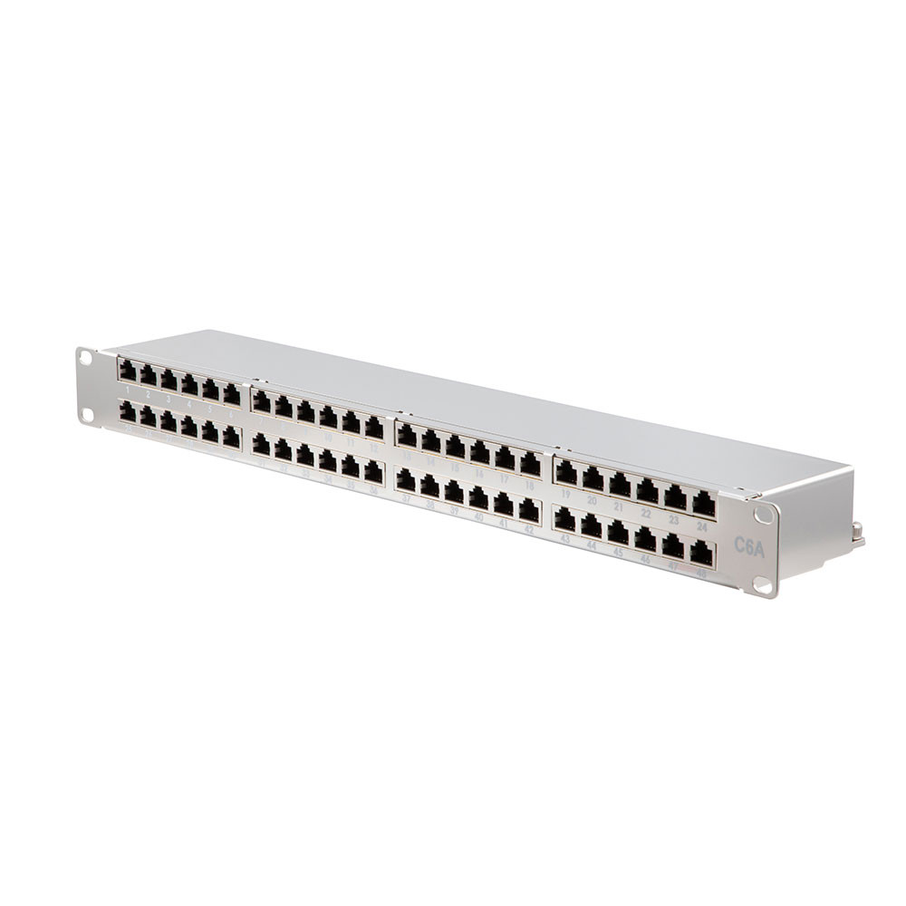 NavePoint 19-inch wide 48 Port CAT6A Shielded Patch Panel, 1U, Silver