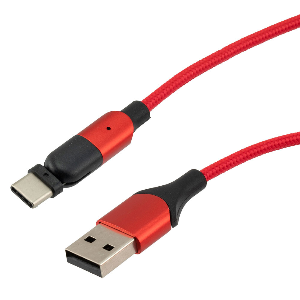USB 2.0 180-degree Rotating Head PVC Nylon Braided Cable, Red,USB