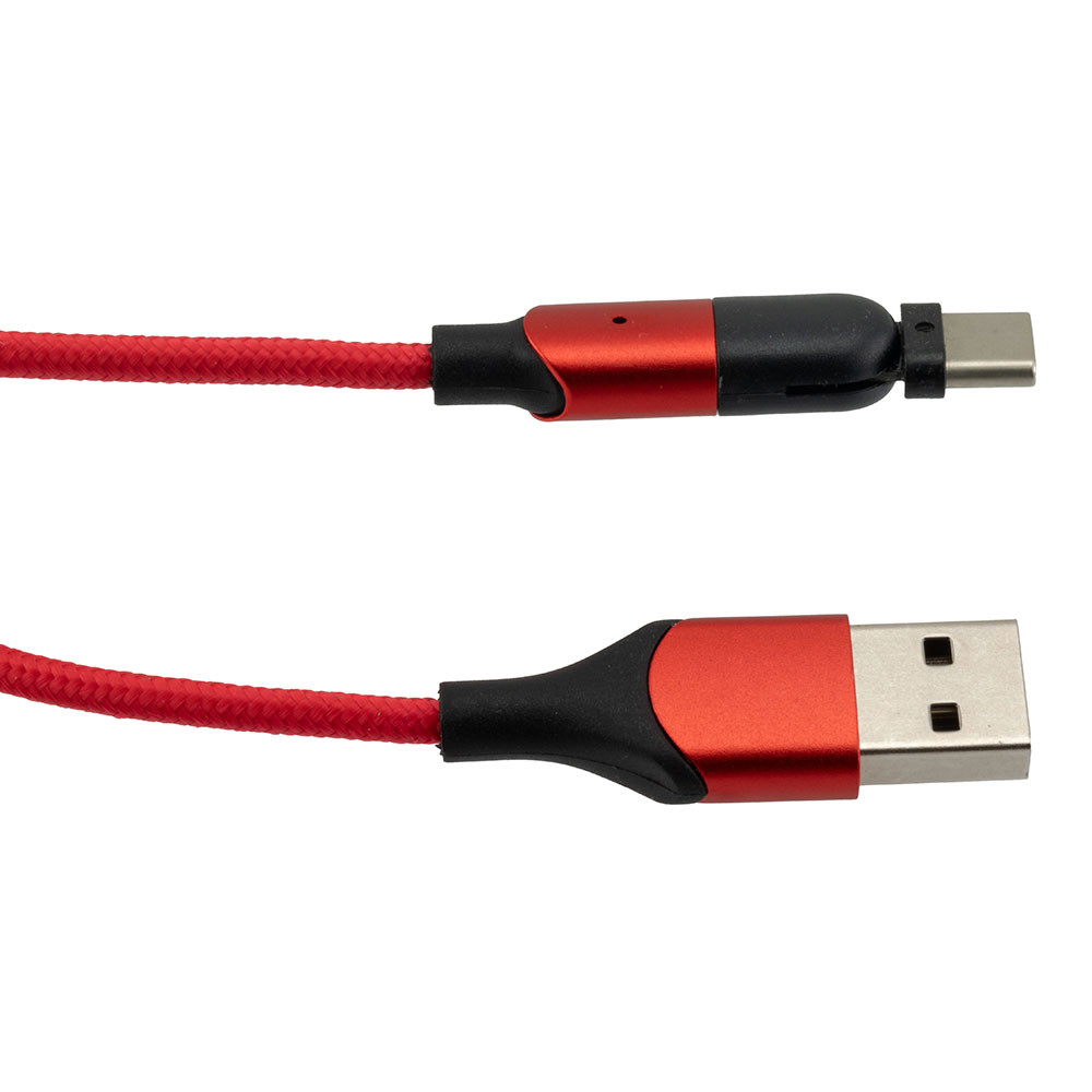 USB 2.0 180-degree Rotating Head PVC Nylon Braided Cable, Red,USB
