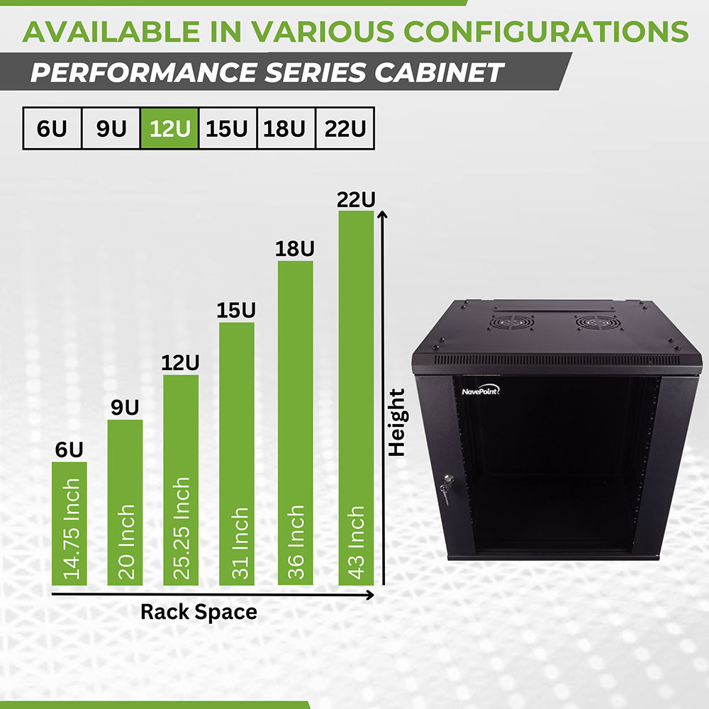 NavePoint 12U 450mm Depth Networking Cabinet (Performance Series
