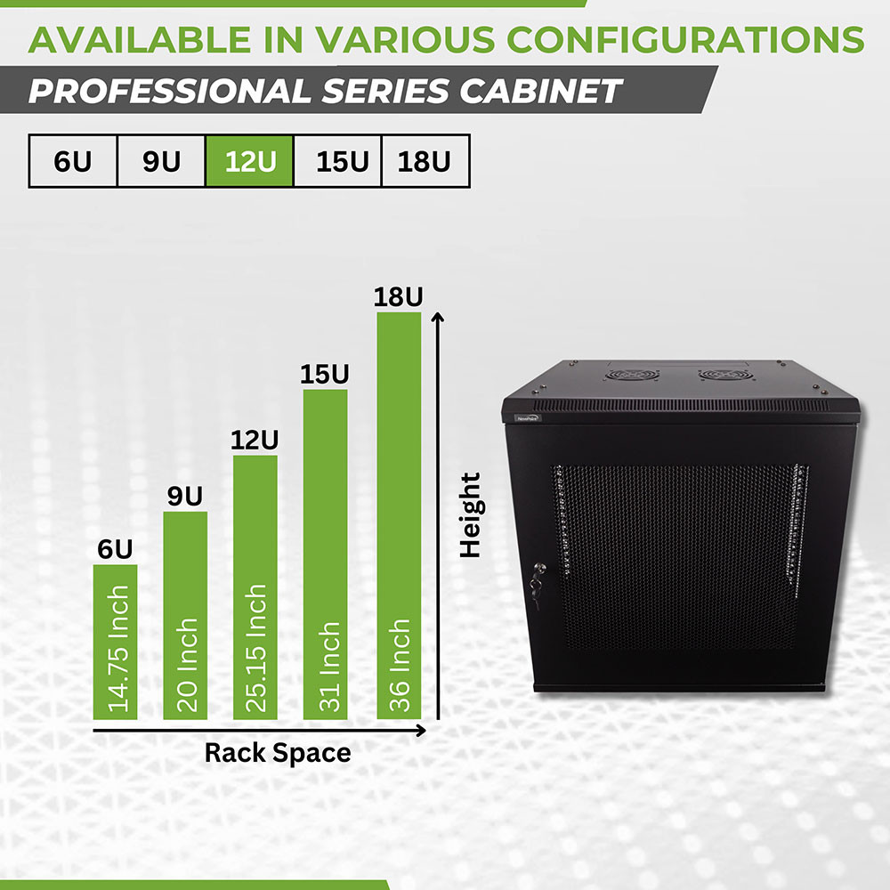 NavePoint 12U 450mm Depth Wallmount Networking Perforated Cabinet