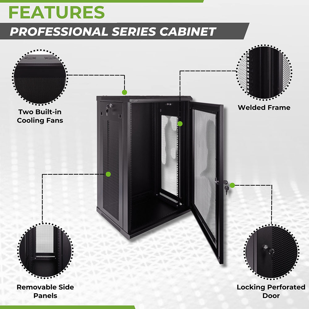 NavePoint 18U 450mm Depth Wallmount Networking Perforated Cabinet