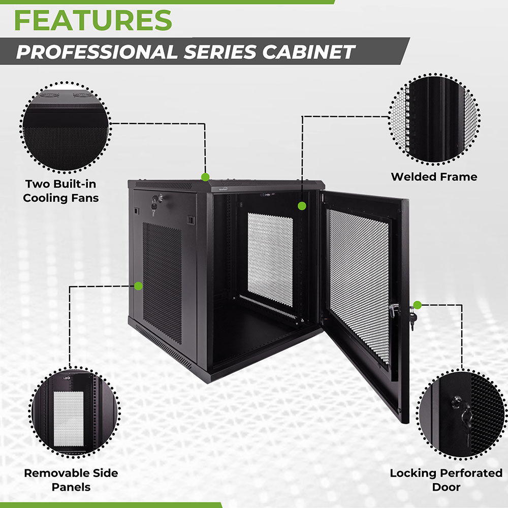 NavePoint 12U 600mm Depth Wallmount Networking Perforated Cabinet